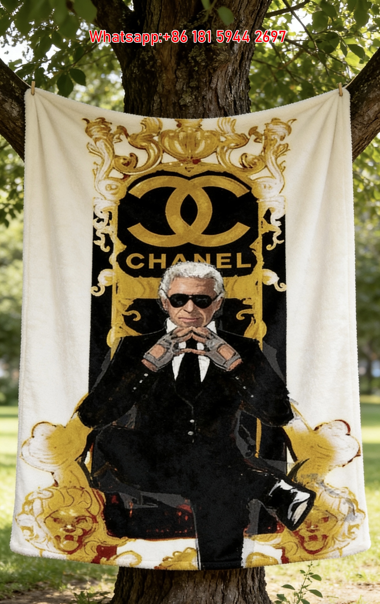 Chanel Karl Lagerfeld Throne Flannel Sofa Throw Blanket IMG_6735
